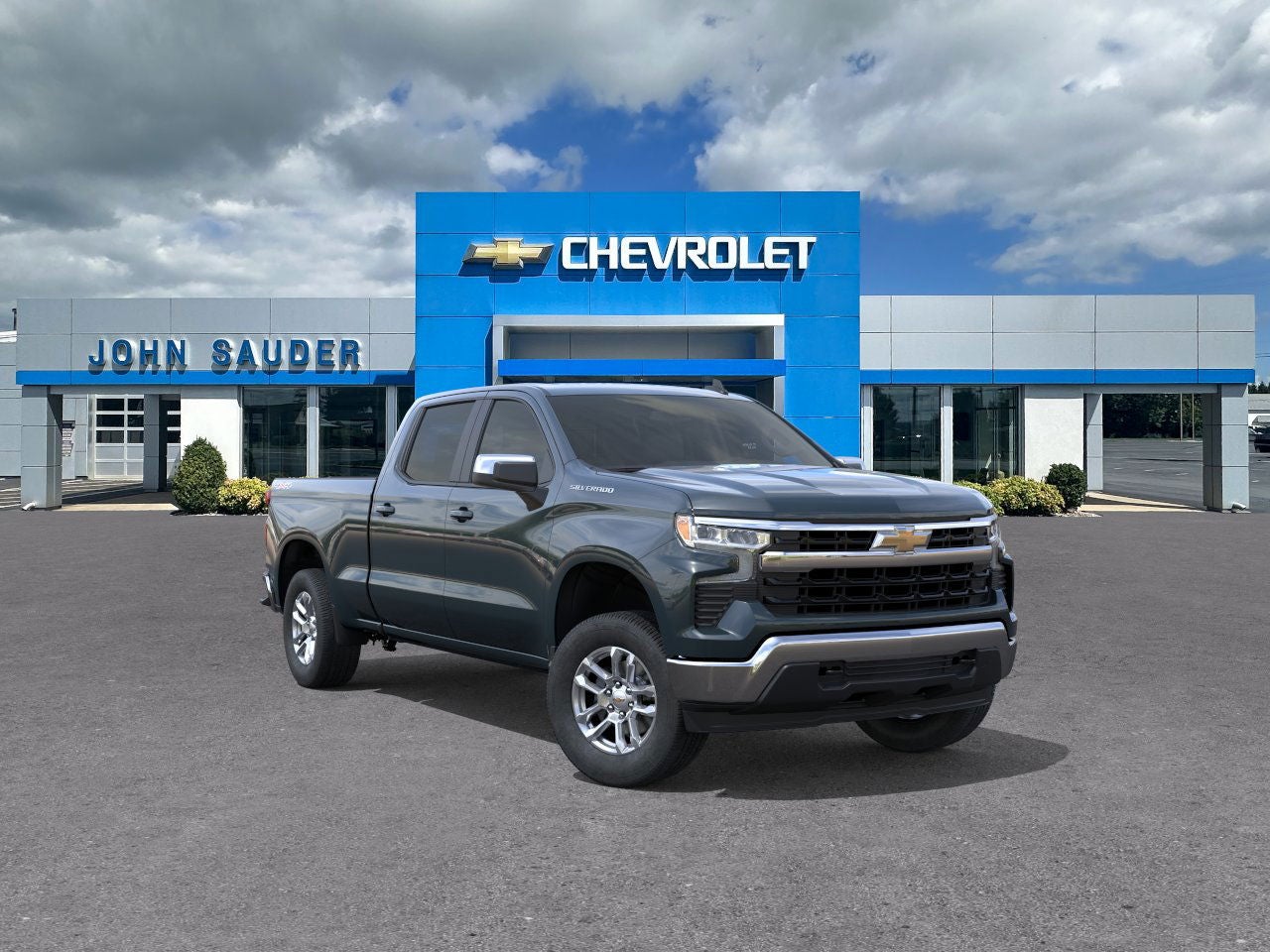 2026 Chevrolet Silverado 1500 LT in Cypress Gray — front three-quarter view