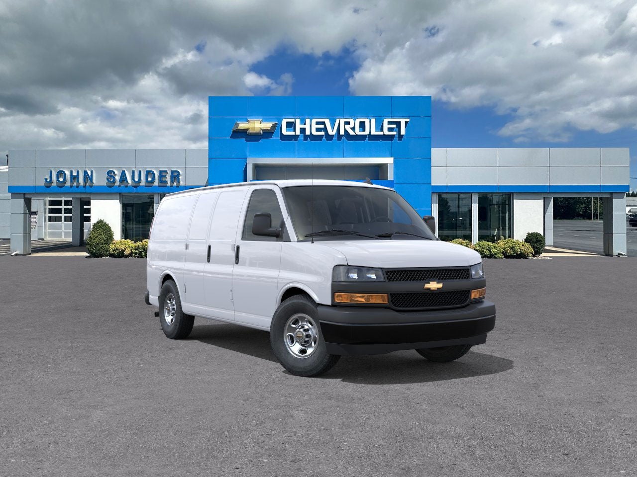 2025 Chevrolet Express Cargo WT in Summit White — front three-quarter view