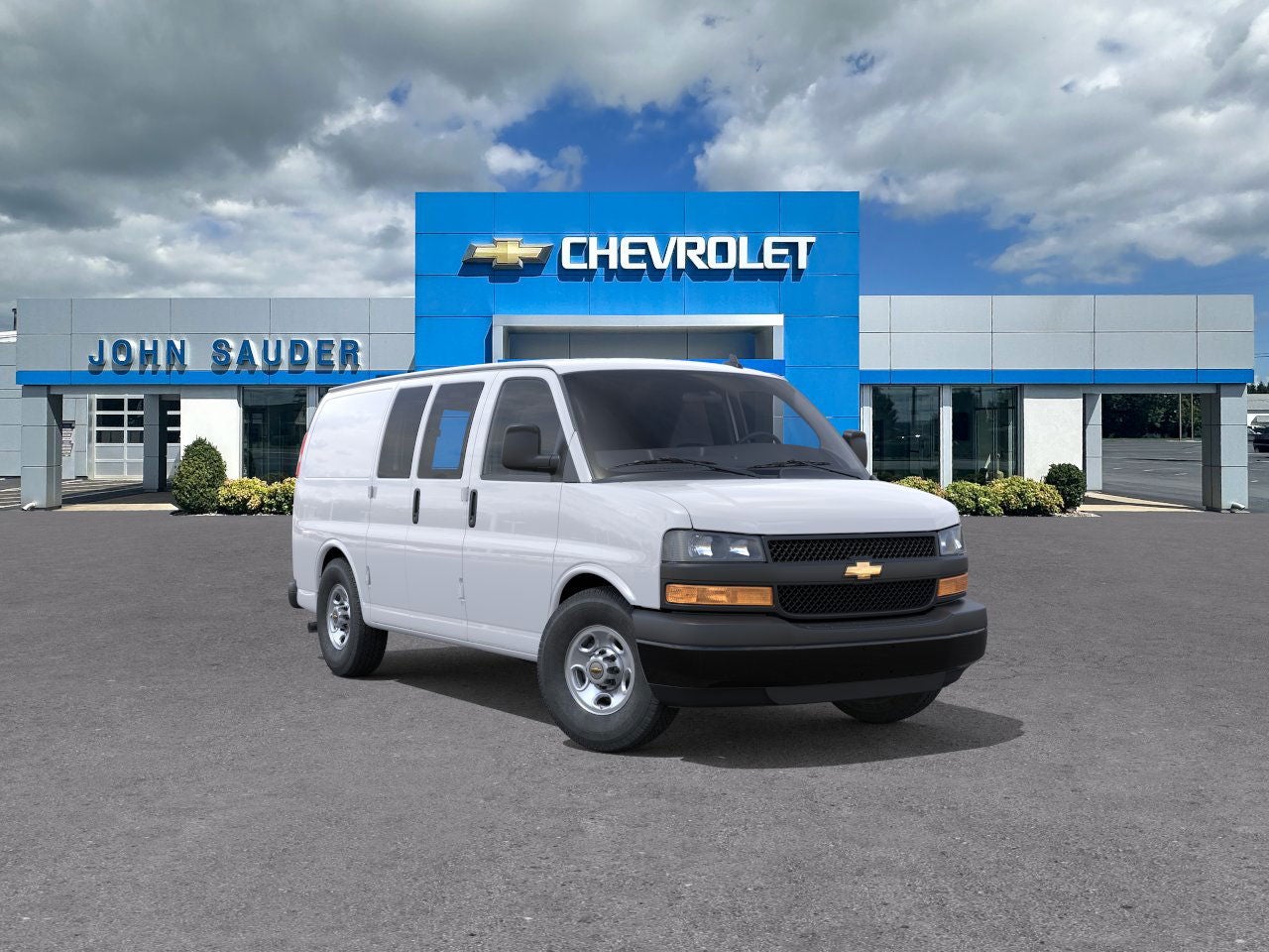 2025 Chevrolet Express Cargo WT in Summit White — front three-quarter view